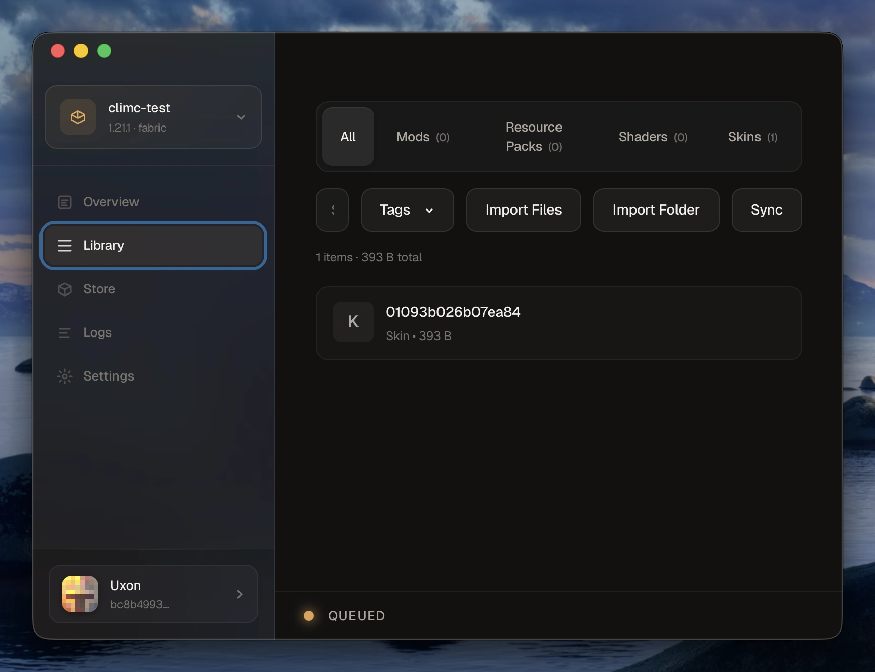 Content library showing all downloaded mods