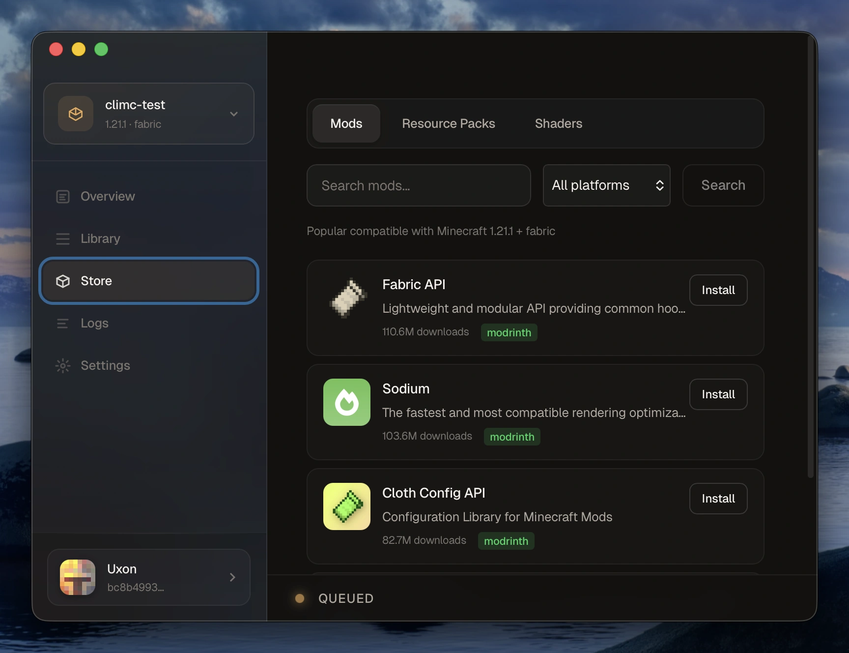 Mod store with Modrinth and CurseForge integration